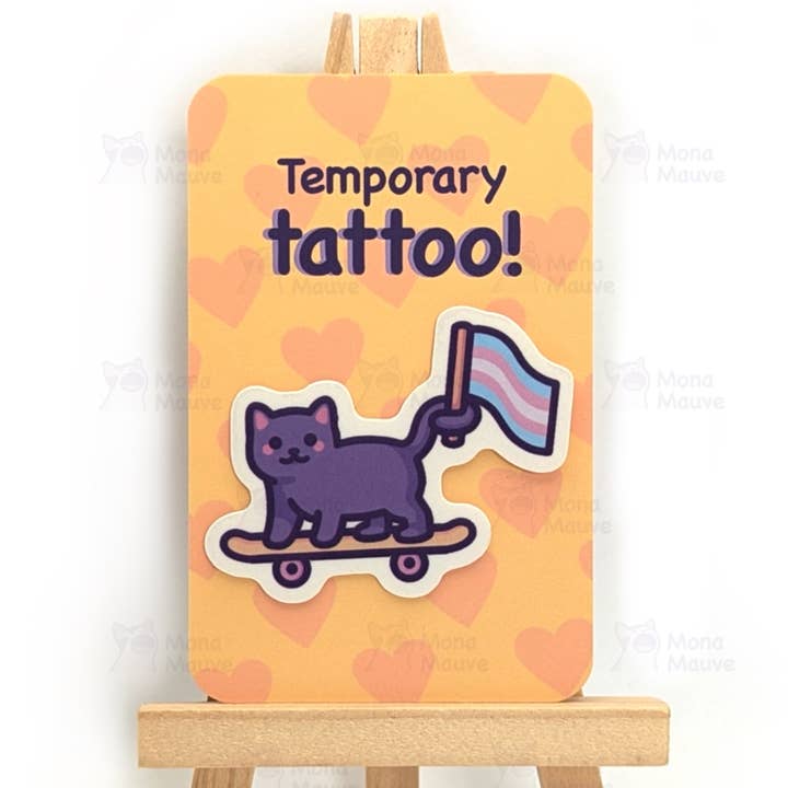 Tatuaggio temporaneo Trans Pride Cat per la vendita all'ingrosso da parte di Mona Mauve • Silly Art!