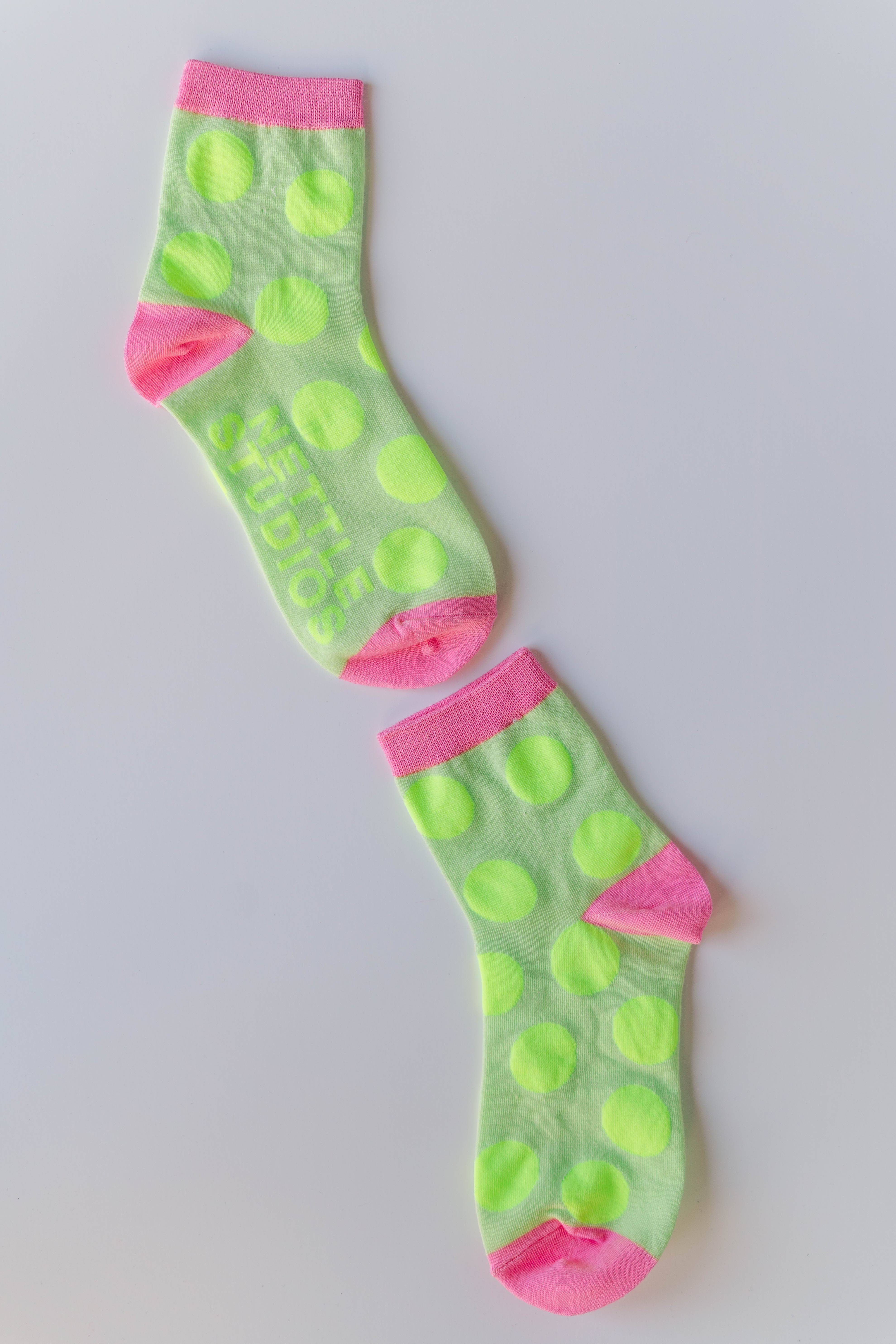 Nettle Studios - Wholesale Socks - Women's - Women’s Spring Novelty Cotton Neon Yellow Dot Ankle Socks2