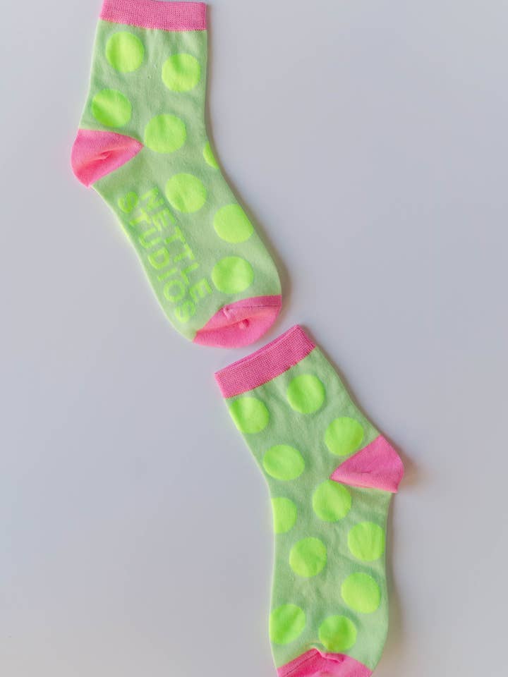 Nettle Studios - Wholesale Socks - Women's - Women’s Spring Novelty Cotton Neon Yellow Dot Ankle Socks2