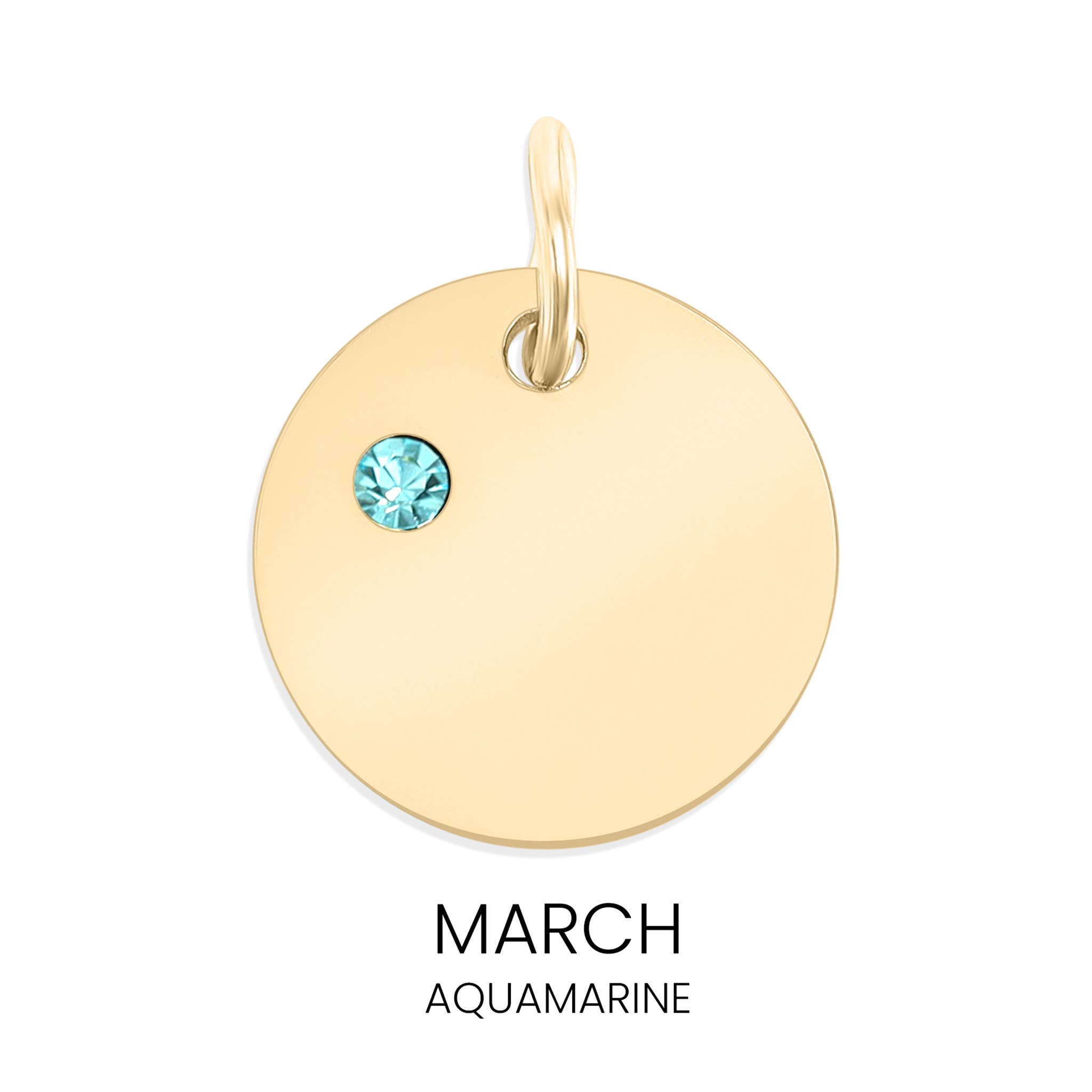 WJW - Vendita all'ingrosso Ciondolo/pendente - Charm rotondo da incidere con pietra di nascita, acciaio inox PVD oro 18K2