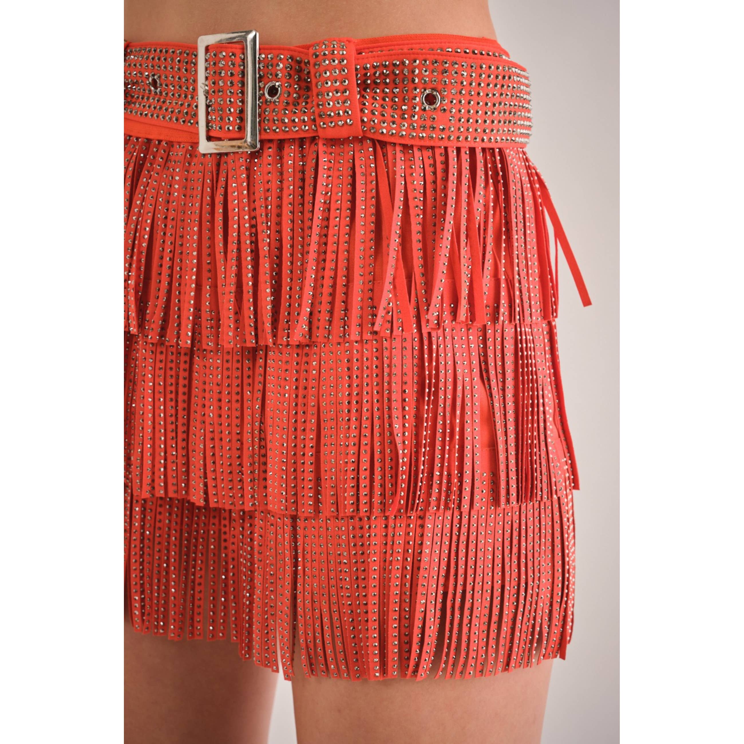 KIWI - Vente Jupe-short – femme - Jupe-culotte western en suédine avec franges et strass gris anthracite11