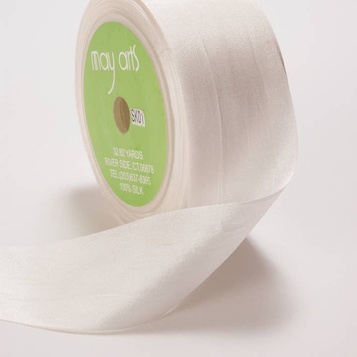 May Arts Ribbon - Wholesale Ribbon – Gift wrapping - 1.25" White Hand-Dyed Woven 100% Silk Ribbon