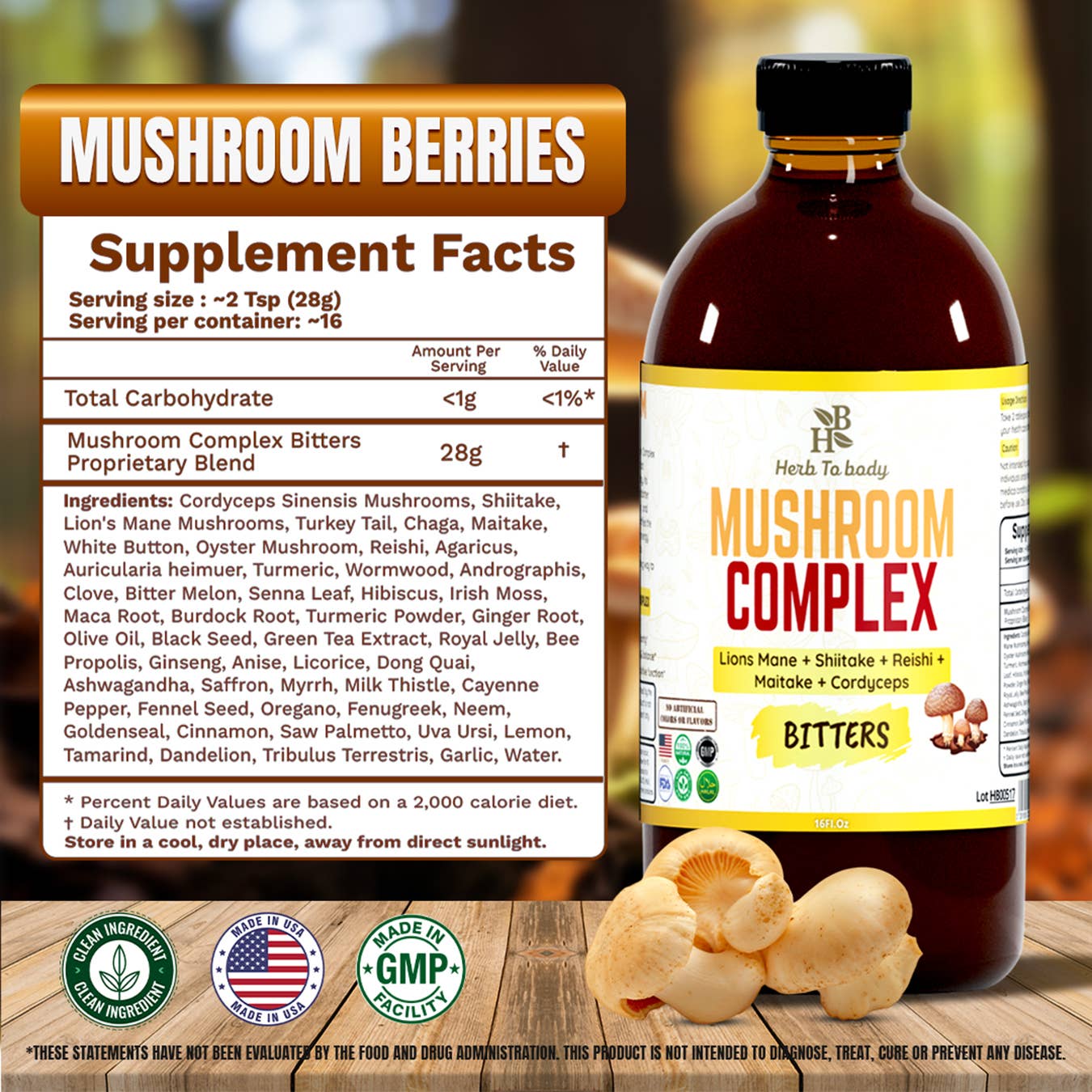 Herb To Body - Wholesale Oral Supplement/Vitamin - Mushroom Complex Bitters – 16oz | Immunity, Vitality2