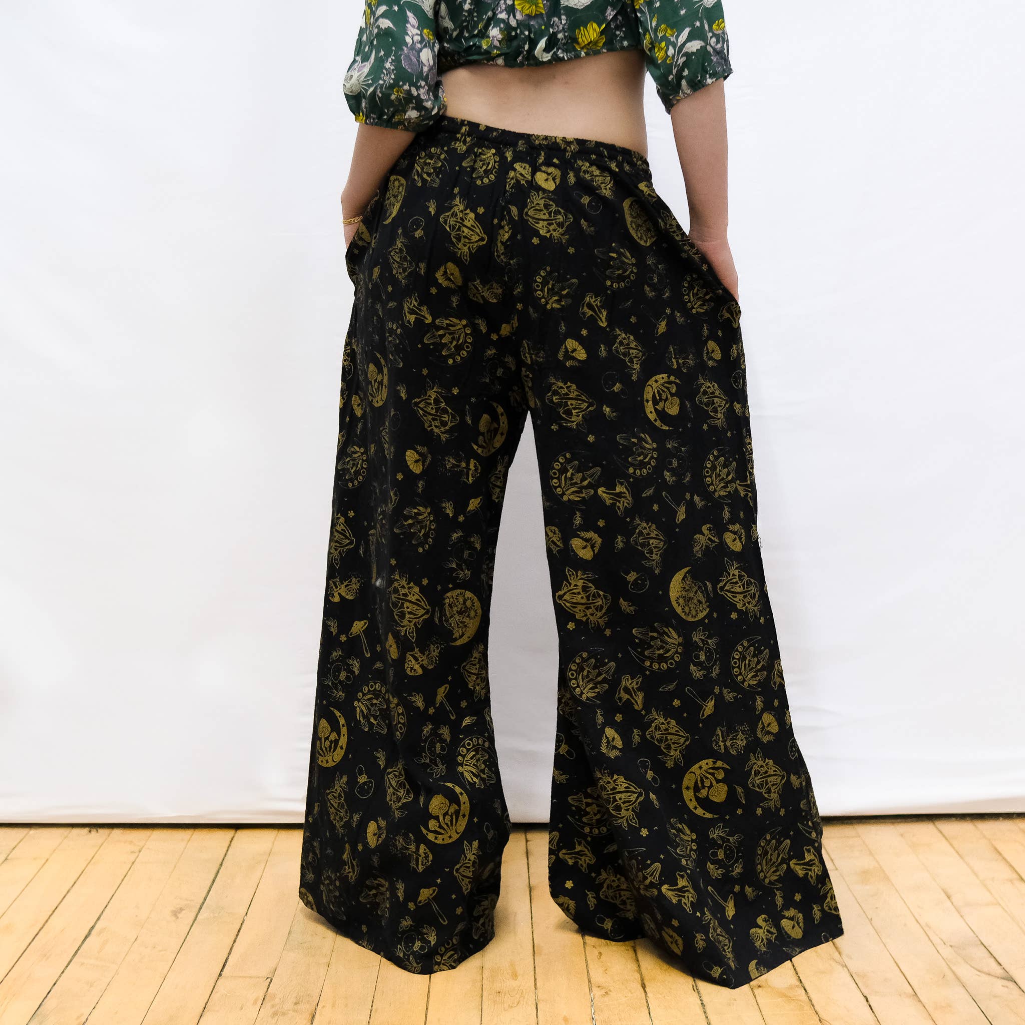 Karma Nepal Crafts - Wholesale Pants - Women's - Flowy Mushroom/Celestial Wide Leg Cotton Pants with Pockets8