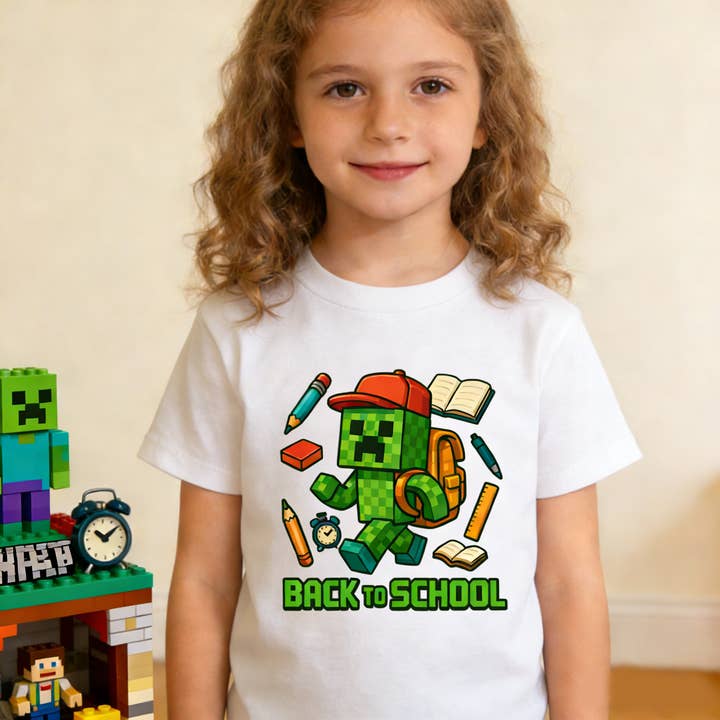 Kids Minecraft Back To School Cotton Graphic Tee T-shirt for wholesale by Sparkling Extras