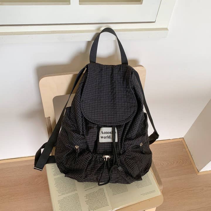 Dipped Shop - Wholesale Backpack – Women's - Casual Plaid Drawstring Large Capacity Backpack DP25E9223