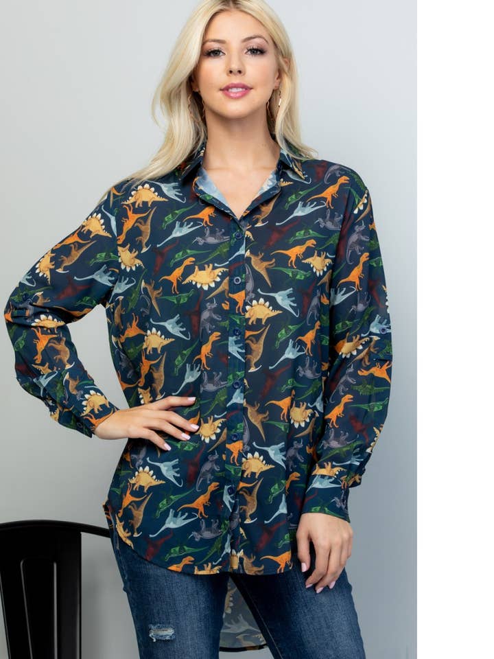 Dino Print High Low Shirt for wholesale by LA Soul