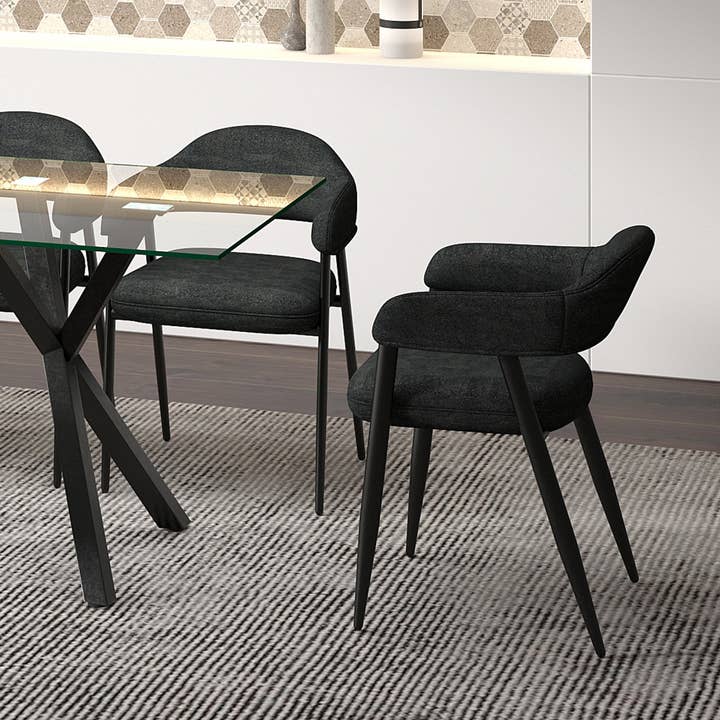 Chaises de salle à manger à dossier rond | Ensemble de 2 | Archer Black pour la vente par Your Bar Stools