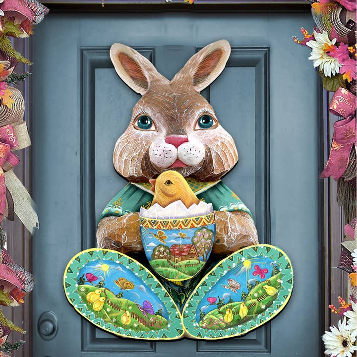 Designocracy – Cabide de porta por atacado – Decoração de cabide de porta de ovo chocado coelhinho da Páscoa Debrekht Spring