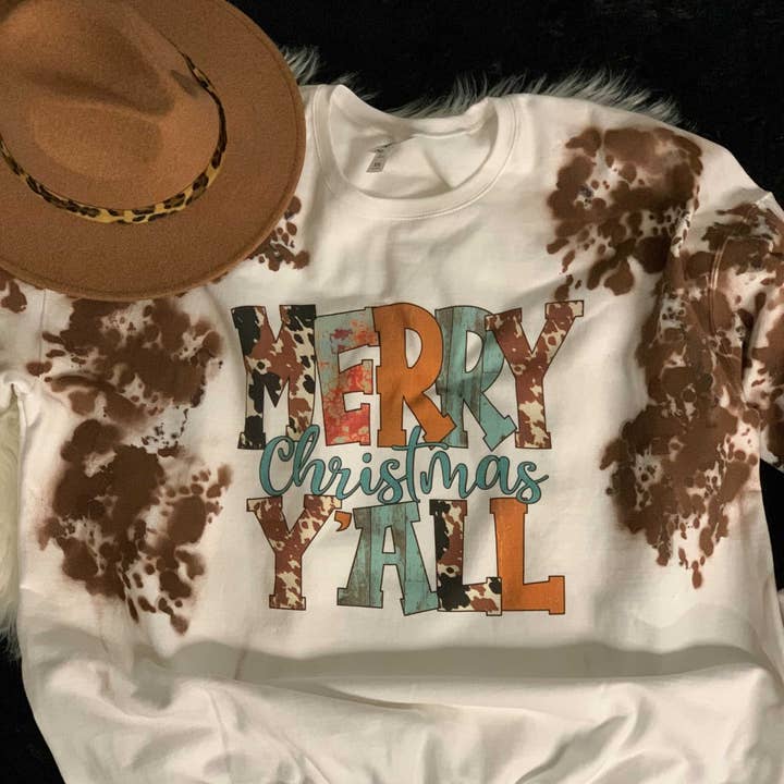 Merry Christmas Y'All Cowprint Fleece for wholesale by The Dirty Cowgirl Apparel