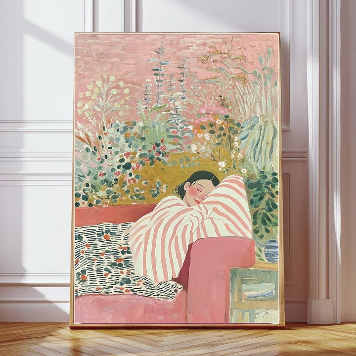 Female Pink Flower Portrait Art Print for wholesale by Kumo Art Prints