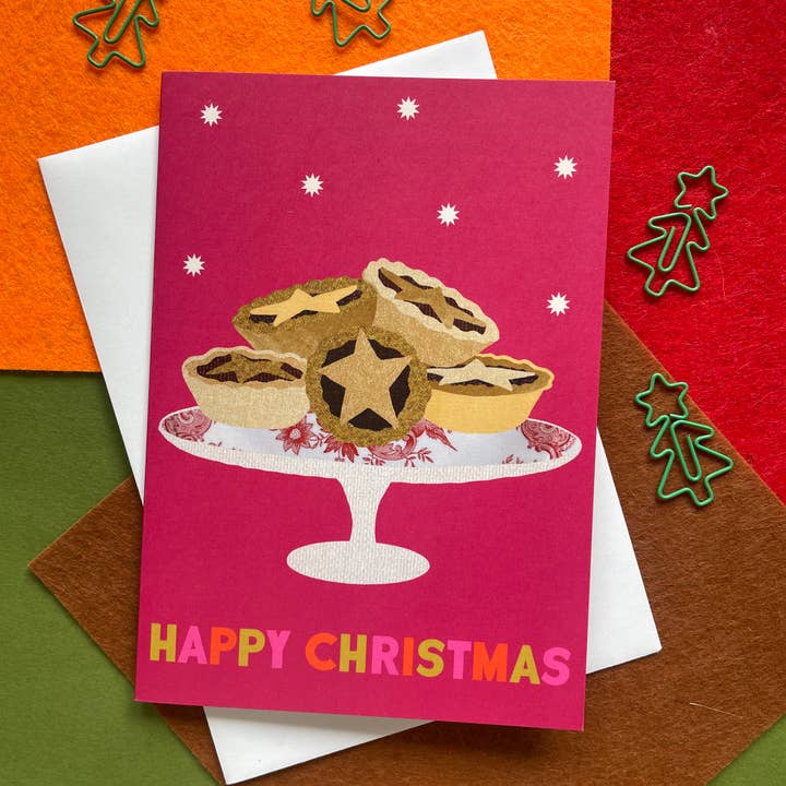 Katsillustration – wholesale Christmas card – Festive Feast Pies Christmas Card1