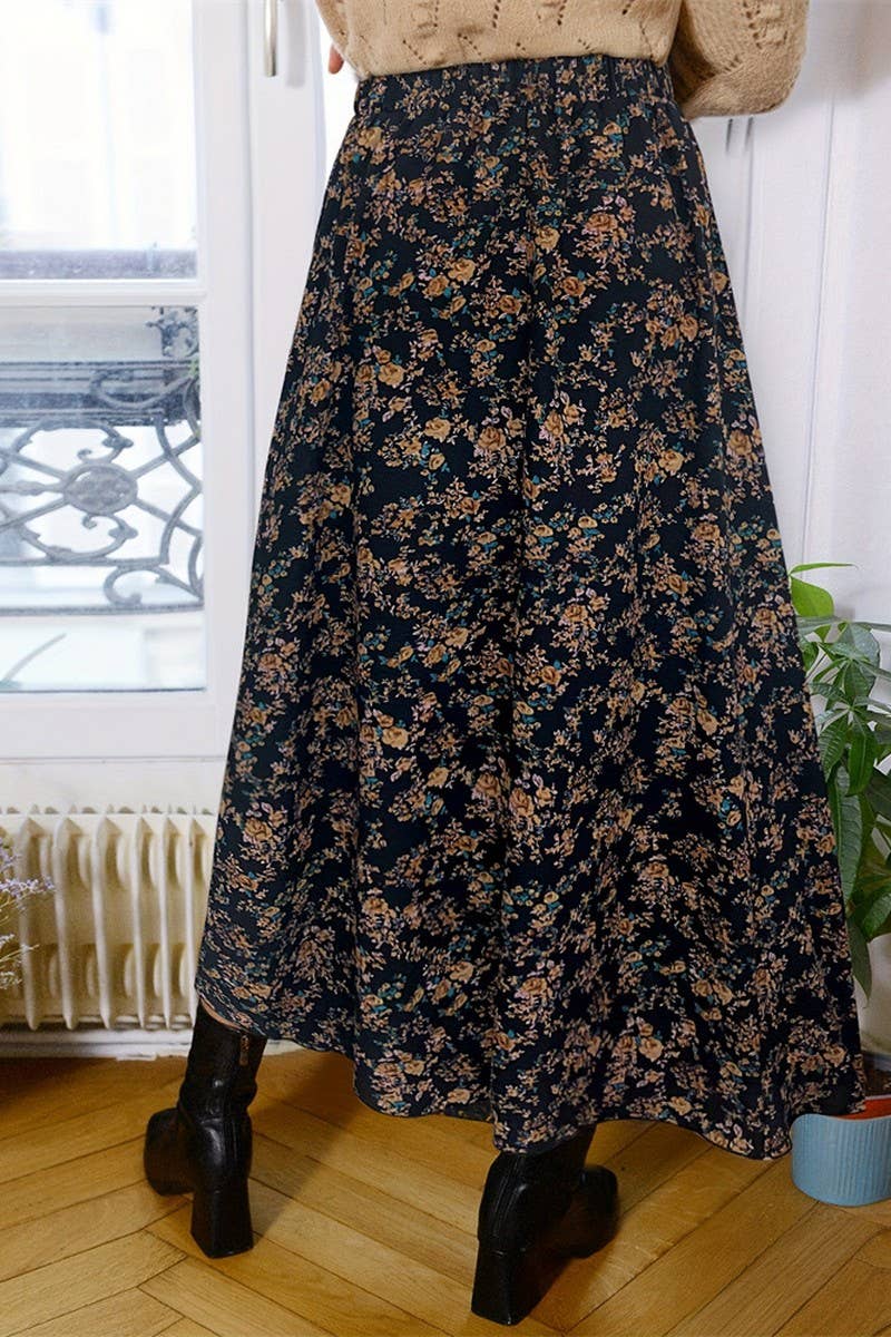 NINEXIS - Wholesale Skirt - Women's - CWBLS0446_LADIES ELEGANT COMMUTER PLEATED FLORAL SKIRT2