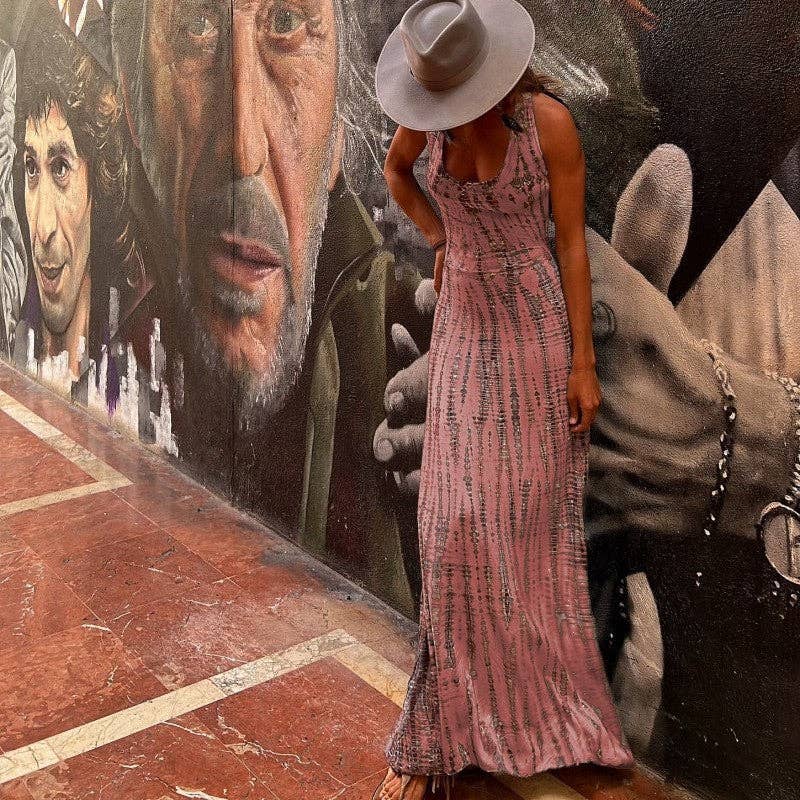 Sheer Trend - Vendita all'ingrosso Vestito - Donna - Abito lungo con stampa floreale e schiena scoperta con allacciatura al collo1