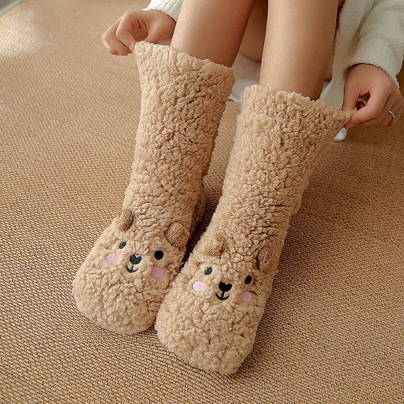 OceanusSwim - Wholesale Socks - Women's - Adults Cute Cartoon Bear Coral Fleece Thick Warm Homewear Socks9