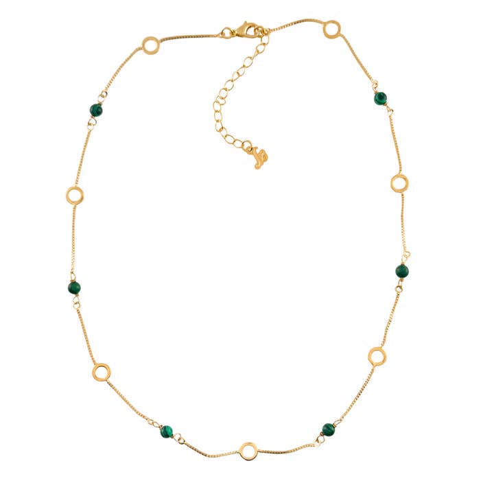 SN492MK Sphères de malachite 4mm dans un collier plaqué or 18k pour la vente par Sai Brazil