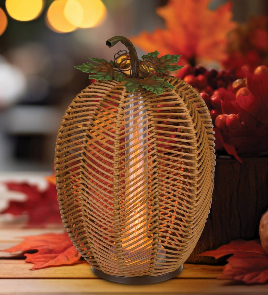 Natural LED Wicker Pumpkin Lantern - Tall for wholesale on Faire6