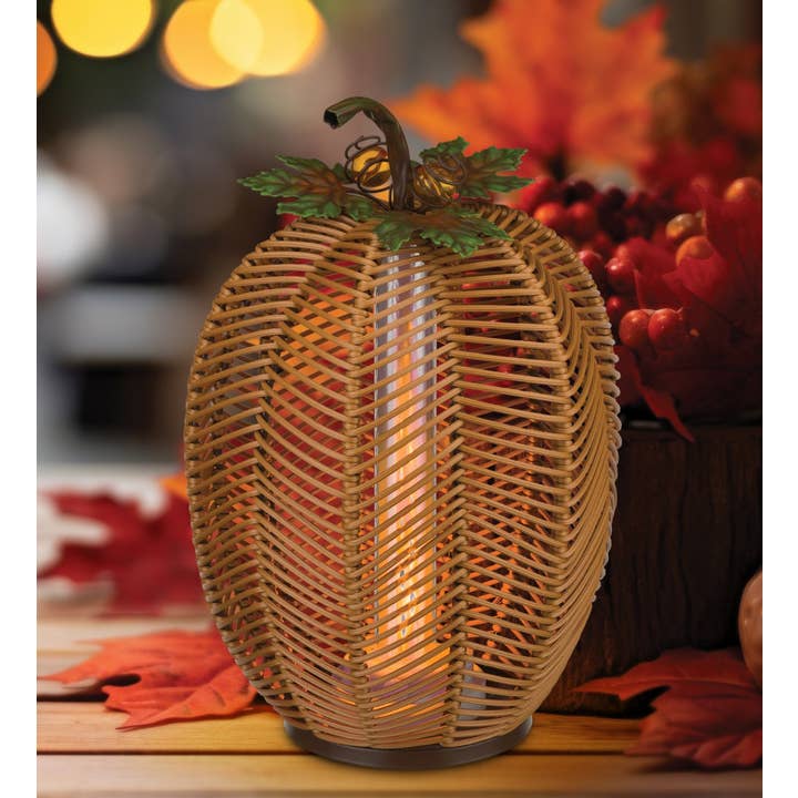 Natural LED Wicker Pumpkin Lantern - Tall for wholesale on Faire6