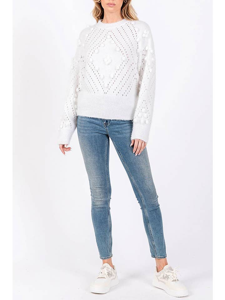 ROUSSEAU - Wholesale Knit Sweater - Women's - MOHAIR POM POM LONG SLEEVES SWEATER7