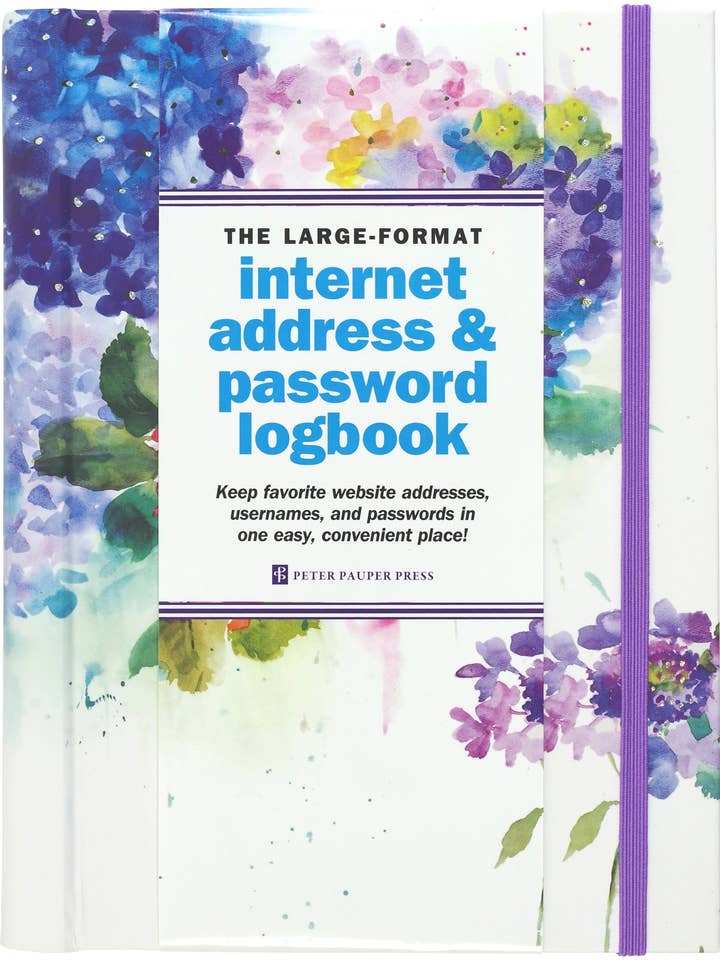 Hydrangeas Large-Format Internet Address & Password Logbook for wholesale by Peter Pauper Press
