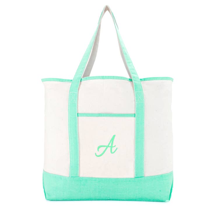 DALIX Monogram Tote Bag Womens Open Top Mint Green A-Z for wholesale by Dalix