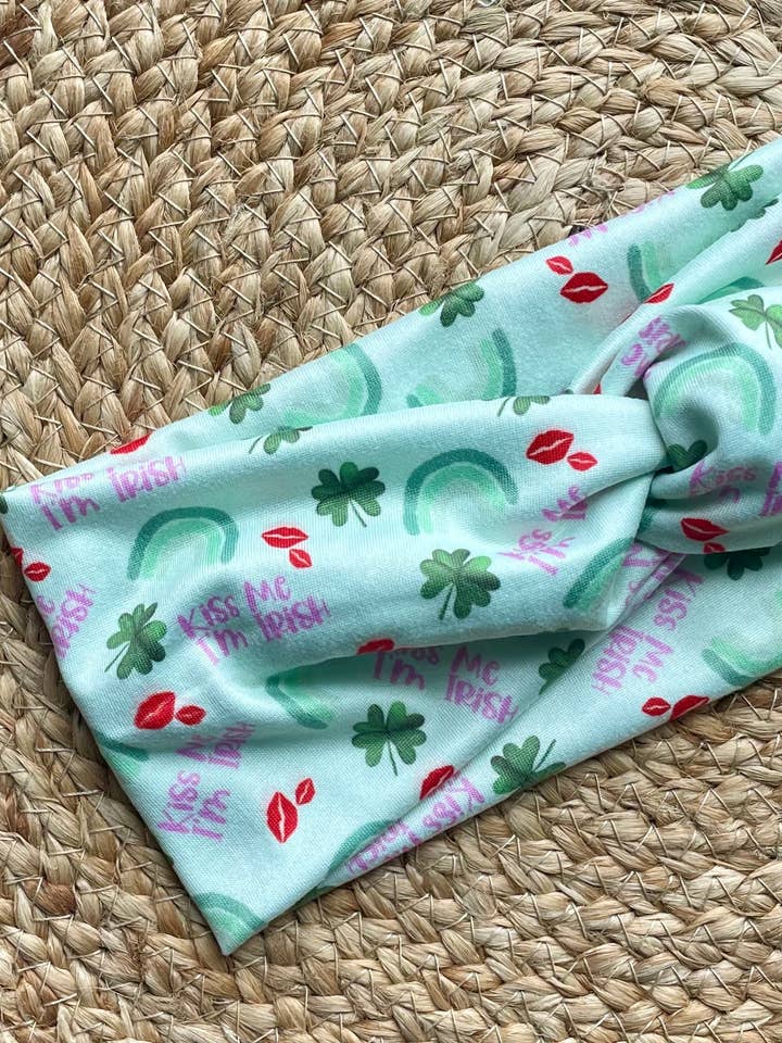 Kiss Me I'm Irish Knit Twist Headband for wholesale by Designs by Rachel Joy
