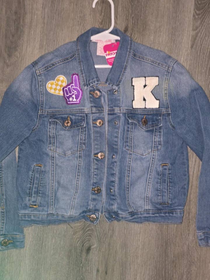 Kearney Bulldogs Football Denim Jean Jacket with Gold Star for wholesale by Patchwrx Customs Hat Bar