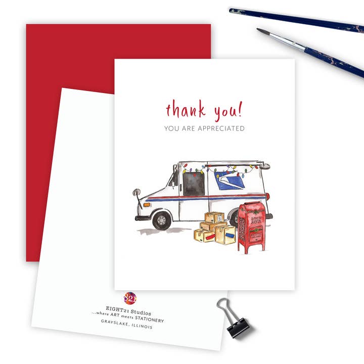 Mail Carrier Postal Appreciation Christmas Greeting Card for wholesale by Eight21 Studios + Unique Greeting Cards, Art and Stationery