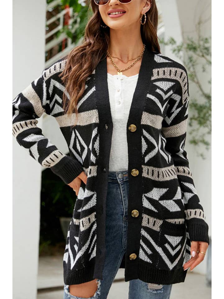 Lily Clothing - Wholesale Cardigan - Women's - WOMEN BOHEMIAN WESTERN AZTEC PATTERN CARDIGAN_CWOCAL02891