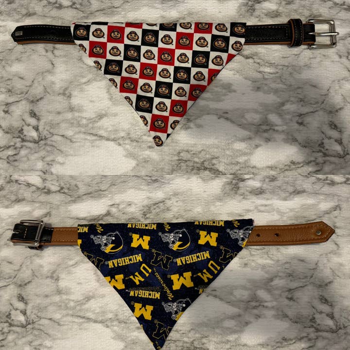Reversible Collar Loop Pet Bandana Michigan and Ohio State for wholesale by Kase Wear