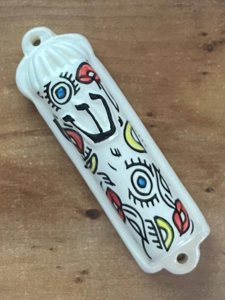 Estuche de Mezuzá de Cerámica Hecho a Mano con Diseño de Ojo Turco para venta al por mayor de DeZahra