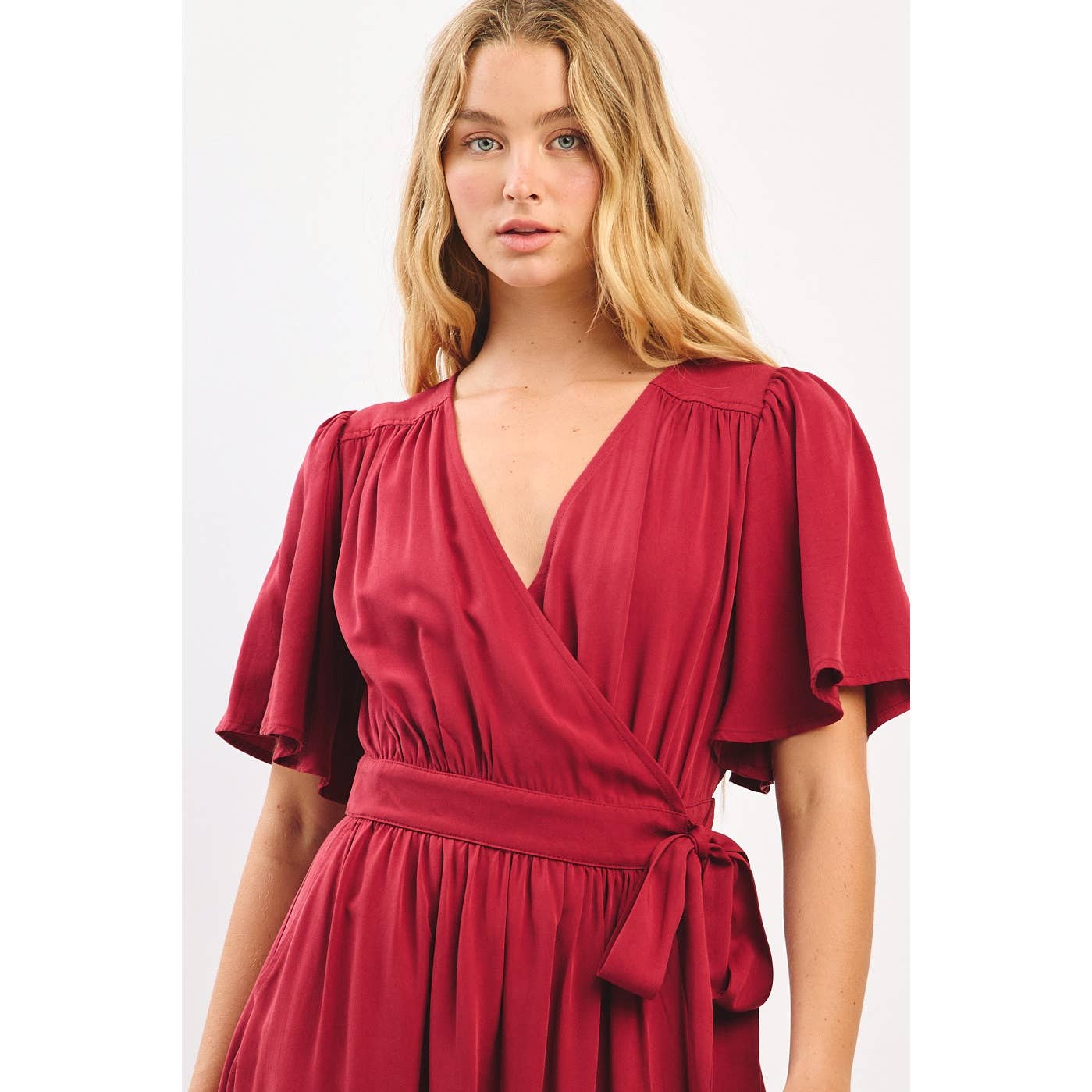 mittoshop - Wholesale Dress - Women's - FLUTTER SLEEVE WAIST TIE WRAP MIDI DRESS12