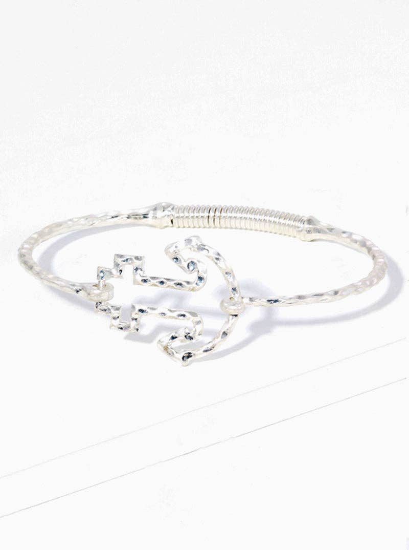Wild Honey - Wholesale Bangle Bracelet - Hammered Metal Anchor Spring Hook Bangle Bracelet1