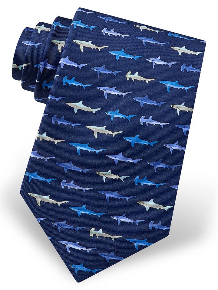 Totally Jawsome Tie - Navy Blue Silk for wholesale by Alynn