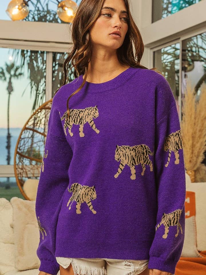 VIOLET BiBi Tiger Pattern Long Sleeve Sweater for wholesale on Faire7