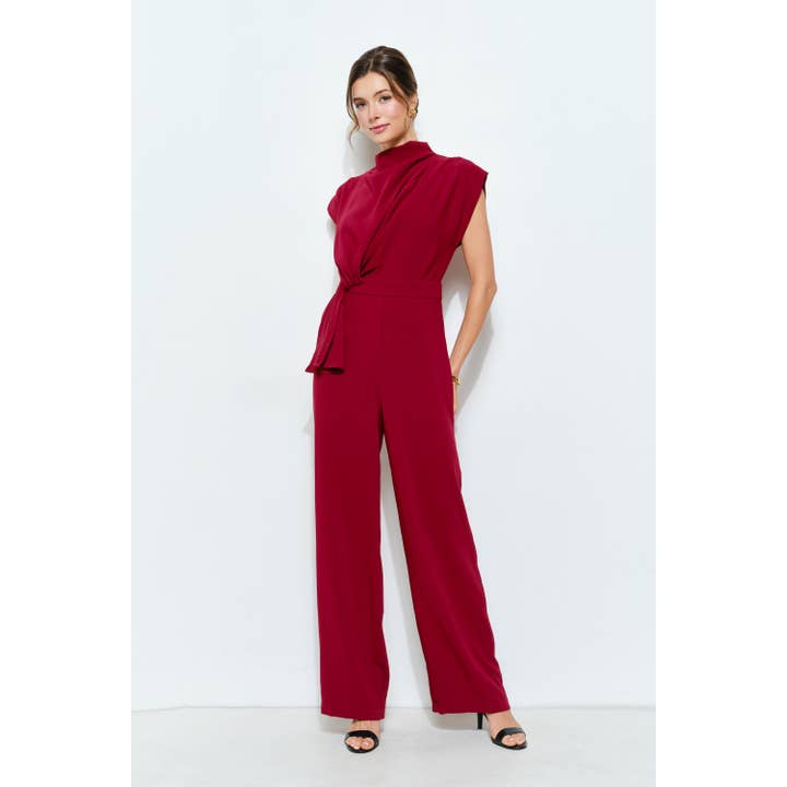 High Neck Draped Waist Cap Sleeve Jumpsuit for wholesale by INA