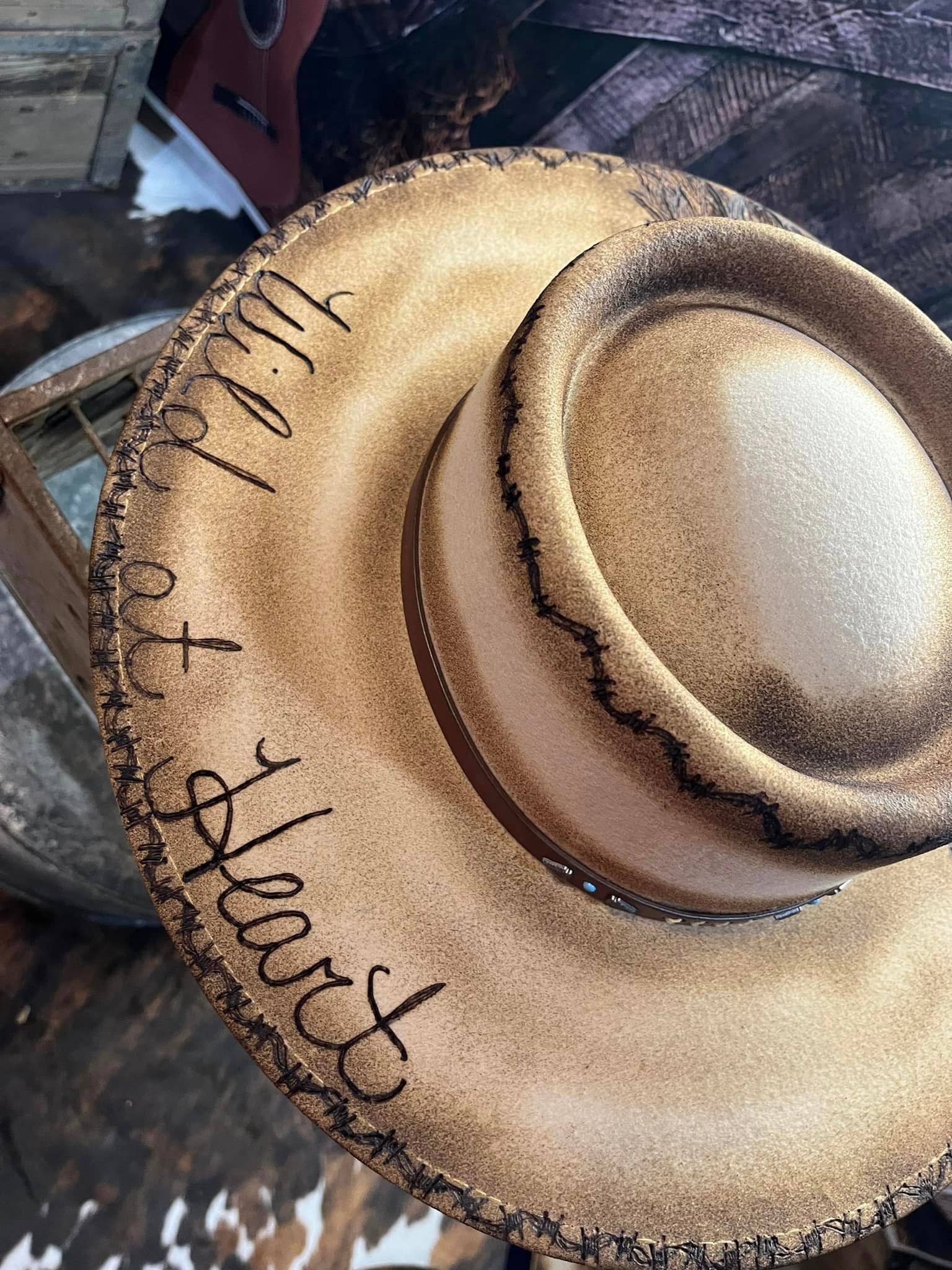 Feathered Gypsy Custom Hats and Boutique - Wholesale Cowboy Hat - Women's - Wild at Heart Custom Burned Hat1