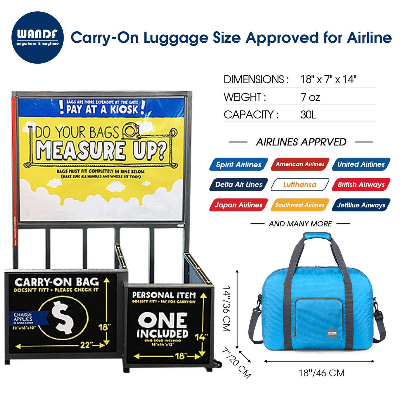 wandf – wholesale Duffelväskor – Unisex – Hopfällbar 30 L reseväska, weekenderväska 45 cm26