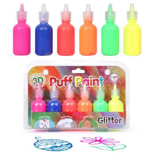 Playkidiz 3-D Art Glitter Puff Paint For Kids, 6 Pack Color for wholesale by The Toy Group