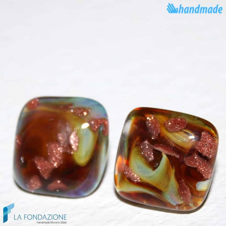 Square Chalcedony Lobo Earrings in Murano Glass for wholesale by La Fondazione - Handmade Murano Glass