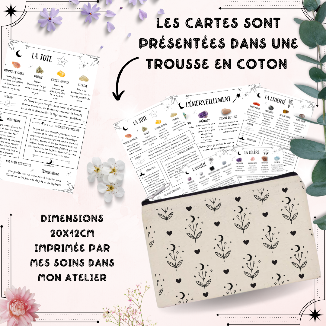Les Moonettes - Wholesale Stationery/Notecard Set - 12 emotion and lithotherapy cards The Moonettes + pouch2