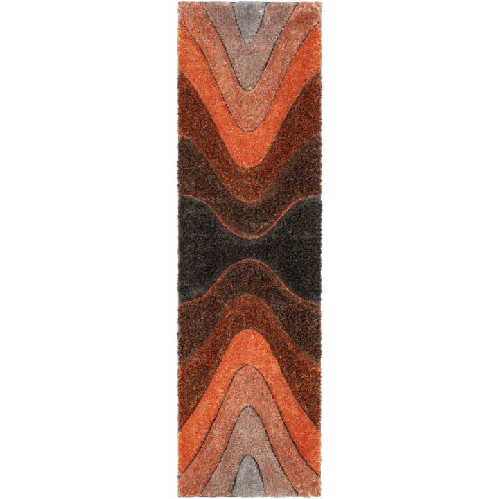 Well Woven - Wholesale Area rug - Luz Modern Geometric Grey Orange 3D Textured Thick & Soft Shag Rug11