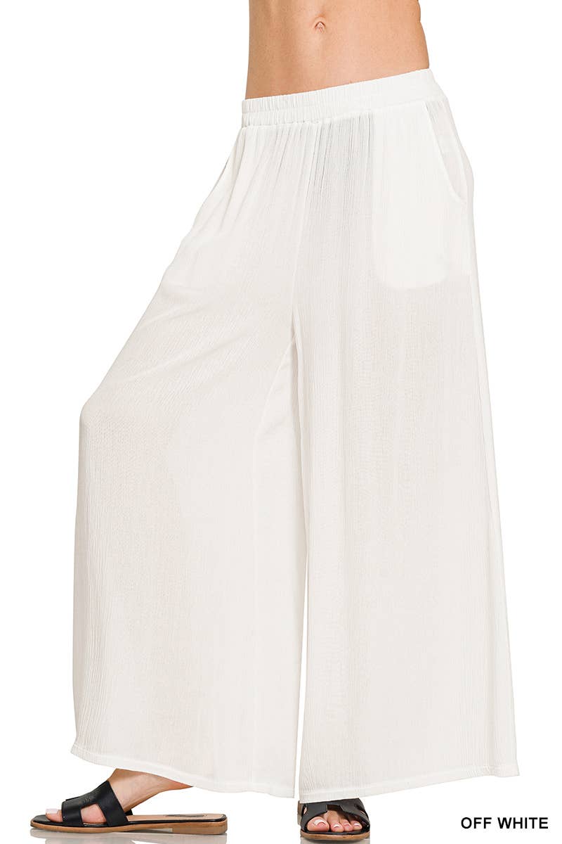 42POPS – Engroshandel Bukser - Dame – ...._ 0825 Vævede Krøllede Brede Bukser Med Lommer SI-259453