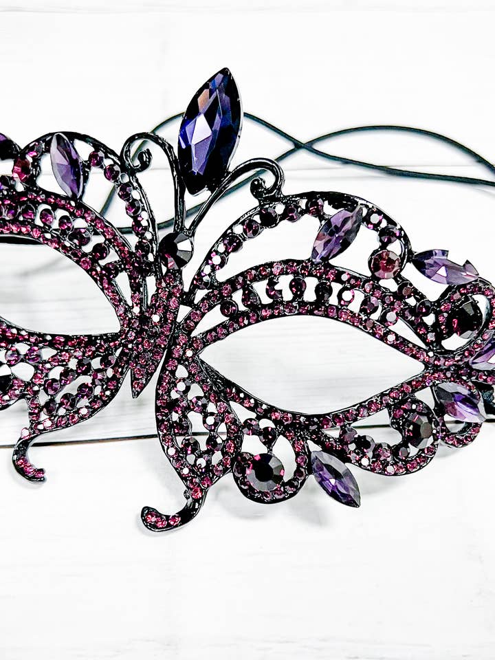 Happy Dream Gifts - Wholesale Costume - Unisex - Purple Crystal Masquerade Mask, Black Party Mask, Prom Mask