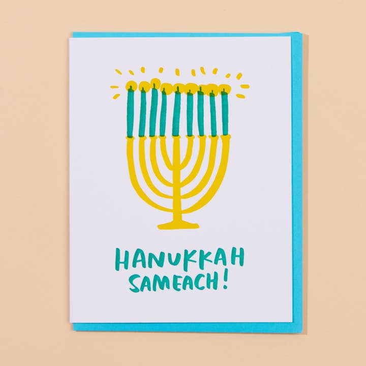 Hanukkah Sameach Menorah Letterpress Wenskaart - Gemaakt in de VS voor wholesale door And Here We Are