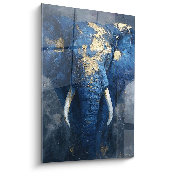 Blå Elefant Tavla - Gyllene Majestät - Afrikanska Djur Edition för wholesale av Walensky
