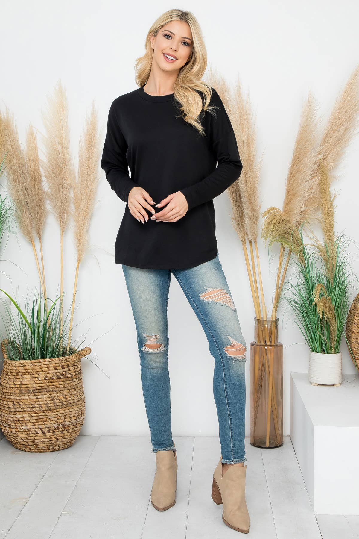 You & Me - Vente Tunique – femme - HAUT EN MOLLETON À MANCHES LONGUES YMT20090V ET OURLET ARRONDI2