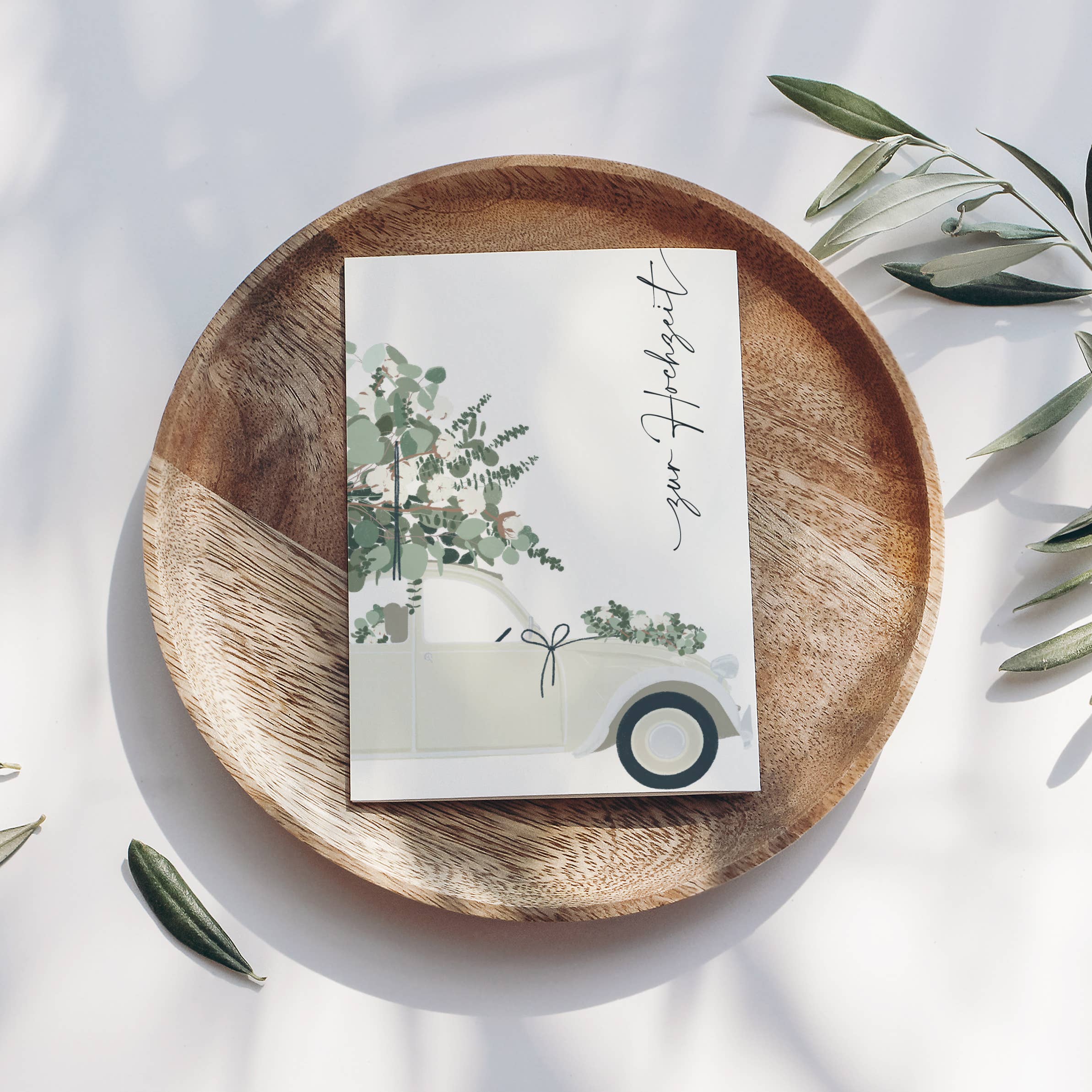 Wildblumen Atelier - Wholesale Wedding Card - Wedding postcard car with eucalyptus, FSC certified3