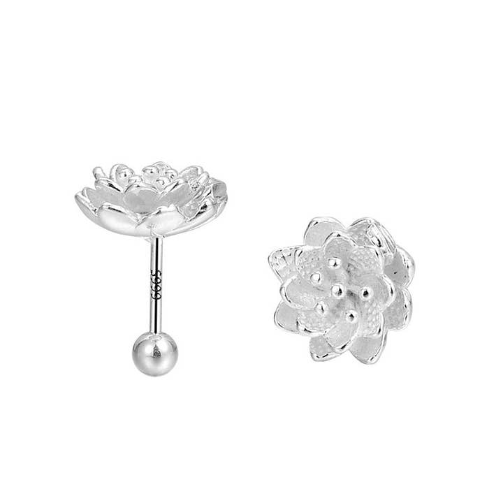 Perimade & Co. LLC - Wholesale Stud/Post Earrings - Tiny Small Lotus Flower Stud Earrings in 925 Sterling Silver3