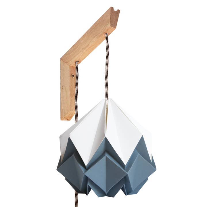 Tedzukuri Atelier - Vente Appliques - Luminaire mural en origami - Support en bois bicolore2